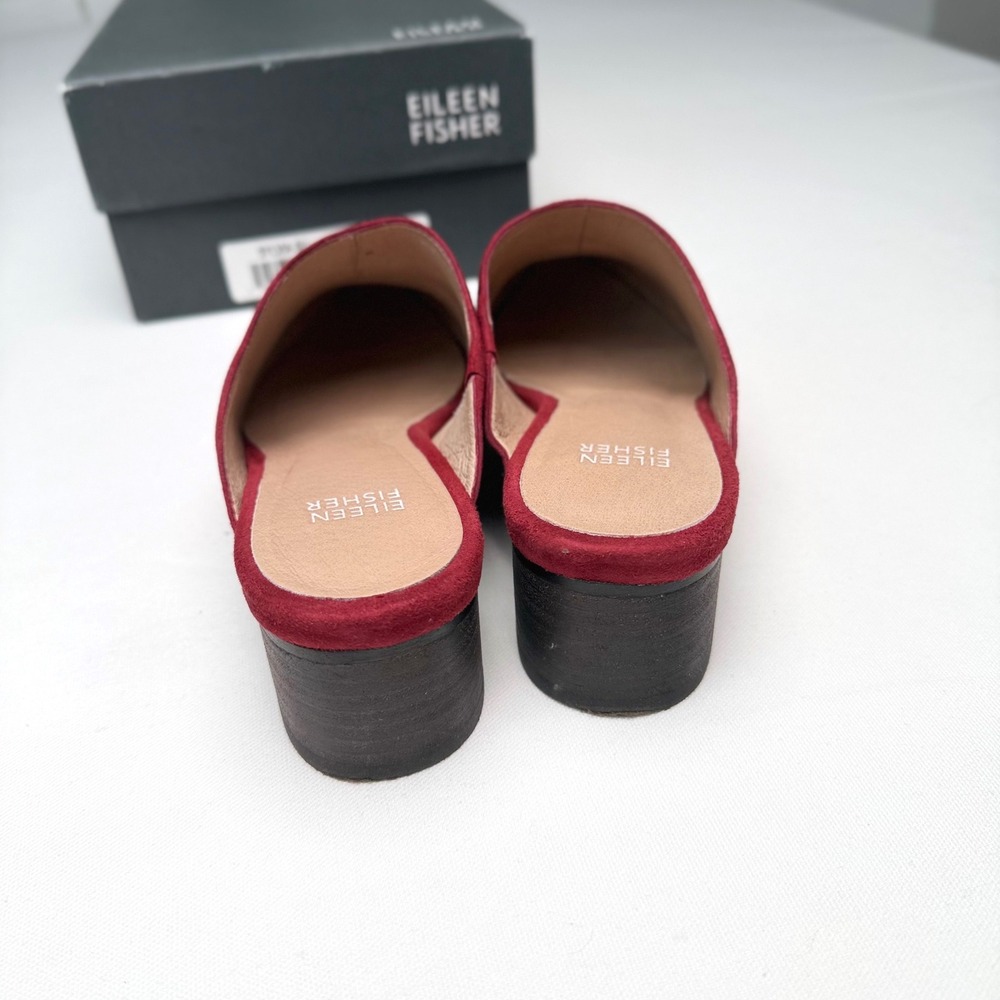 Eileen Fisher Sylvia Suede Mules Garnet Red 7M Capsule Career Luxury Chic - Picture 6 of 11